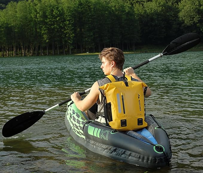 MARCHWAY Roll Top Waterproof Backpack, Floating Dry Bag 20L/30L/45L with Ergonomic Rectangular Base, Cushioned Back, Hip Strap for Hiking Camping Kayaking Travel (Yellow, 30L)