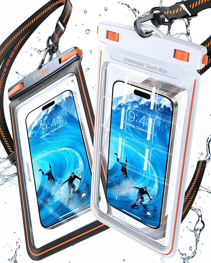 TORRAS 2 Pack IPX8 Waterproof Phone Pouch Floating, Underwater Screen Touchable, Waterproof Phone Case with Lanyard for iPhone 17 Pro Max 16 15 14 S26 Ultra S25, Cell Phone Dry Bag 7.0", Black & White