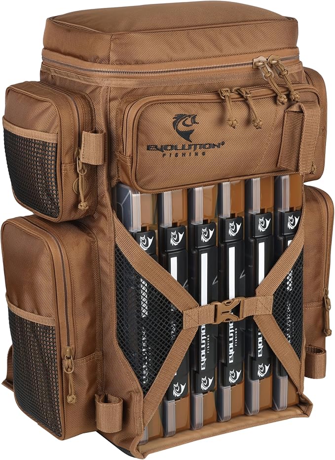 Evolution Fishing Drift Series Tackle Backpack, Outdoor Rucksack w/ 6 Fishing Tackle Trays, Heavy Duty