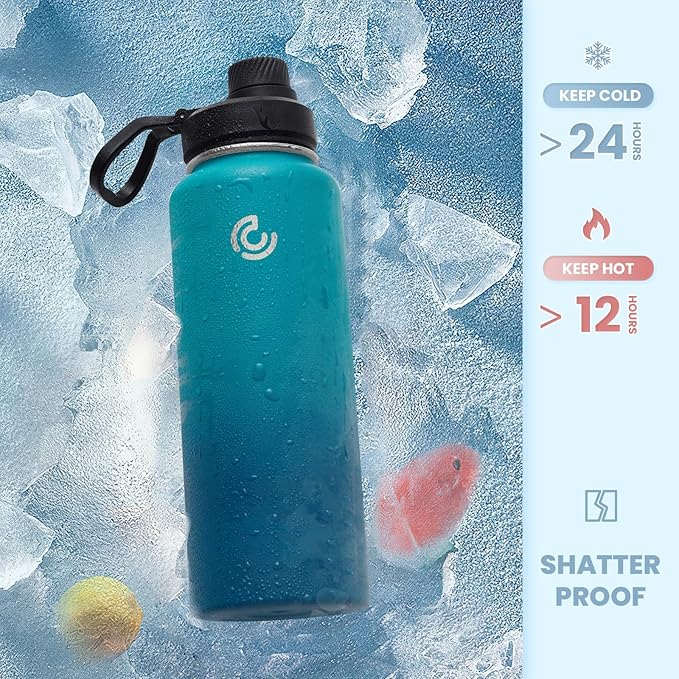 Sports Water Bottle 32oz, Insulated Water Bottle with Handle,Stainless Steel,Simple Modern,Suitable for Travel, School, Boy, Girl(Dark Night)