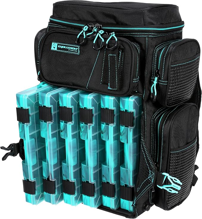 Evolution Fishing Drift Series Tackle Backpack, Outdoor Rucksack w/ 6 Fishing Tackle Trays, Heavy Duty