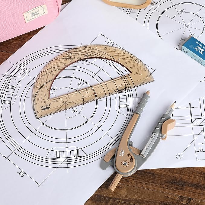 Mr. Pen- Geometry Compass and Protractor Set, 6 Inch Compass, 6 Inch Protractor, Drawing Tool for School, Clear Plastic, Easy Grip, Precision Design for Math, Art, Drafting, Architecture