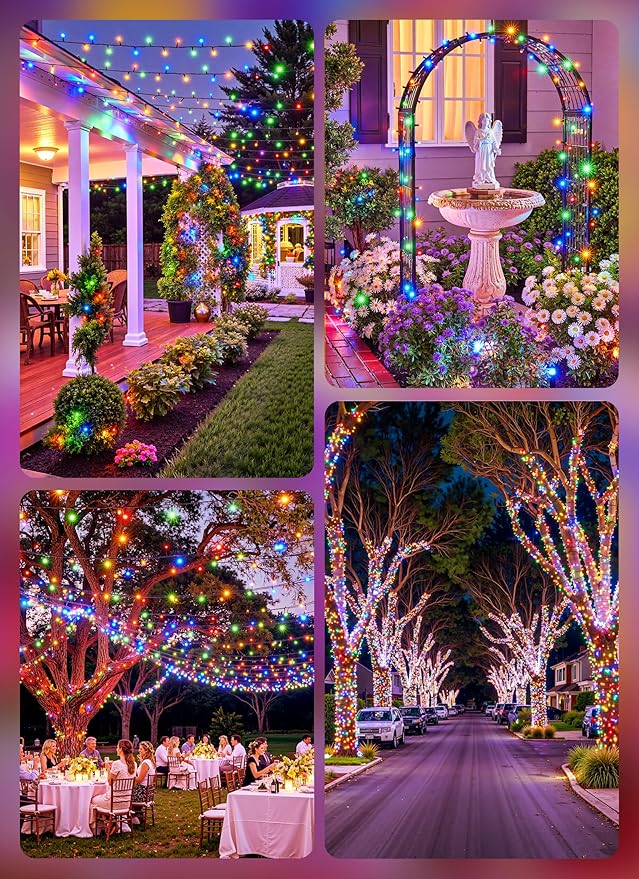 Brightown Solar String Lights Outdoor, 2 Pack Total 80FT 200 LED Solar Powered String Lights Waterproof with 8 Modes, Auto On/Off, Patio Lights for Outside Tree Garden Balcony Party Decor (Multicolor)
