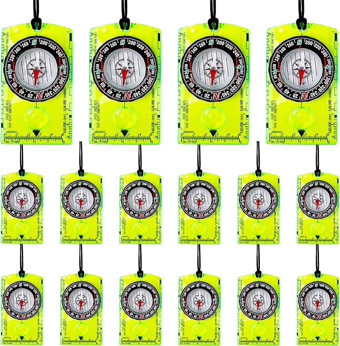 16 Pcs Orienteering Compass Acrylic Hiking Compass with Rope for Navigation Backpacking Map Reading Survival Outdoor Camping Scout Exploring Gifts