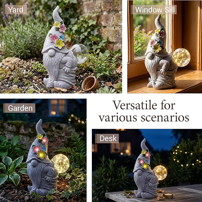 Solar Funny Garden Gnome Statue: Outdoor Sculpture Lights for Yard Lawn Porch Balcony Patio Home Decor - Mothers Day Gifts for Mom Women Grandma