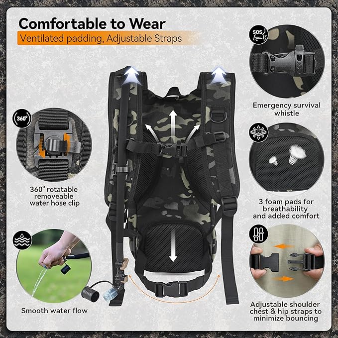 MARCHWAY Tactical Molle Hydration Pack with 2.5L TPU Water Bladder, Low-Profile Organized Military Backpack for Hiking, Cycling, Backpacking, Hunting, Running