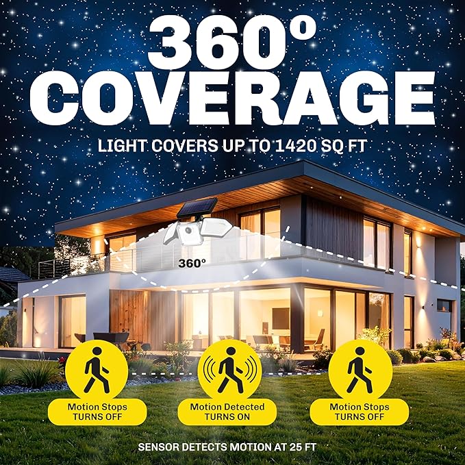 Bionic Flood Light 2 Pk Solar Lights Outdoor Waterproof, Ultra Bright 89 LEDs, 3 Heads Wide Angle Motion Sensor Outdoor Lights for Security, Wall, House, Spot Light, IP65 Waterproof – Stakes Included