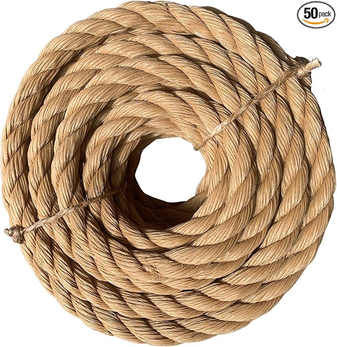 ATERET Twisted ProManila - UnManila Rope I 1 1/4 inch x 50 feet I 3 Strand Synthetic Polypropylene Rope I Multipurpose, Lightweight, Weather-Resistant Cord for Decor, Landscaping & DIY Projects