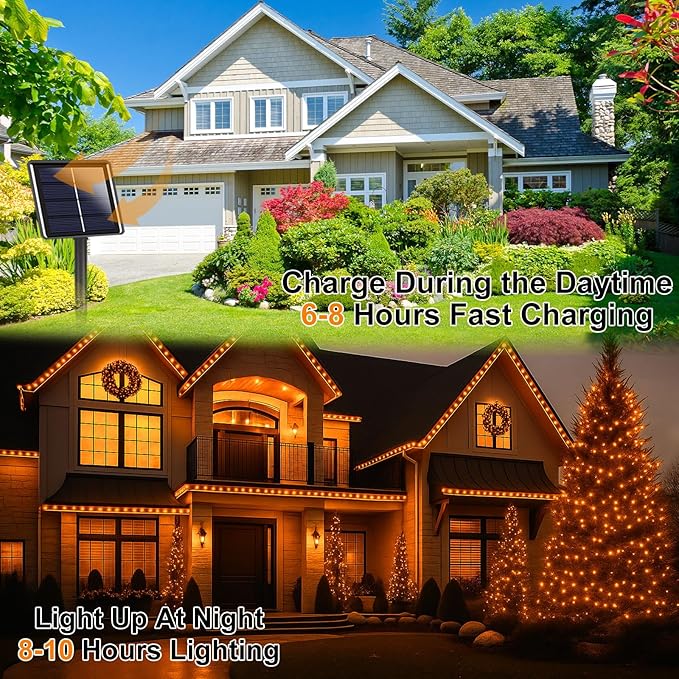 Extra-Long 144FT Solar String Lights for Outside, 2 Pack 400LED Solar Fairy Lights Outdoor Waterproof, Copper Wire with 8 Modes Solar Twinkle Lights for Tree Garden Party Xmas Wedding Decor (Orange)