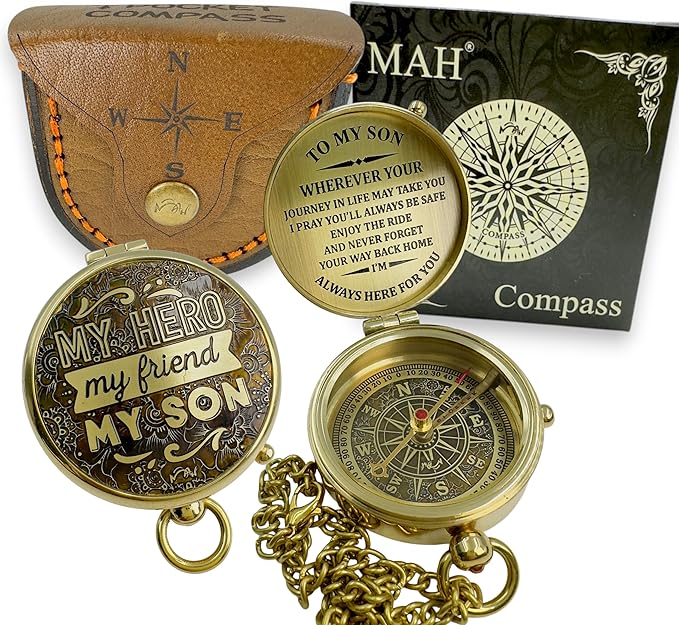 Brass Compass Gift to My Son Never Forget I Love You, Sentimental Keepsake from Mom Dad Grandparents, Inspirational Guidance Compass Gift for Son Graduation Birthday Baptism Confirmation Gift Idea