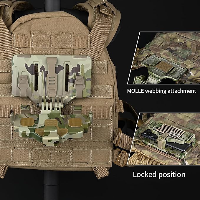 Tactical Gear Plate Carrier Vest Accessories, MOLLE Phone Chest Mount Holder for 6.0"-7.7" Screens, Quick-Release and Adjustable Tactical Phone Holder for Police Vest