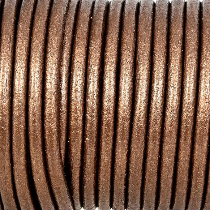 GENIQUE Real/Genuine Round Leather String Cord for Necklace, Bracelets, Jewelry, Kumihimo Braiding, DIY Projects (10 Metres) (3mm, Kansa)