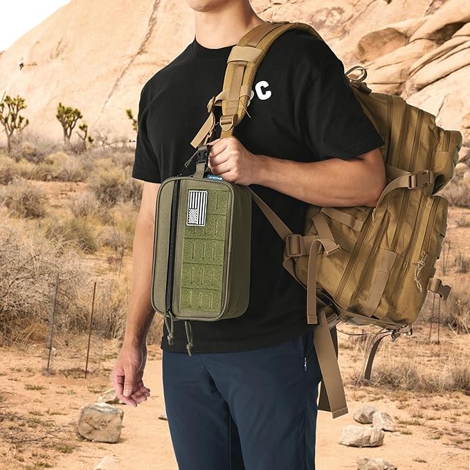 PAVILIA Extra Large Tactical Toiletry Bag for Men, Travel Hygiene Bag, Military Gear Dopp Kit, Molle Accessories Pouch, Shaving Grooming Essentials Gym Bathroom Shower Toiletries Tool EDC, Olive XL