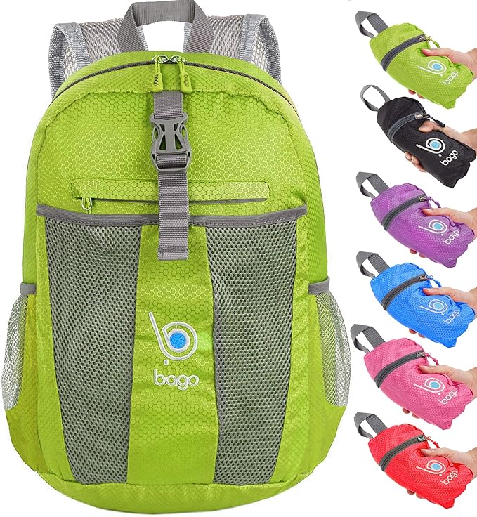 Bago Lightweight Small Hiking Backpack for Women and Men - 25L Travel Day Pack - Foldable Hiking Daypack Ultralight for Camping Outdoor Sports - Day Bag Packable Backpack for Travel (Green)