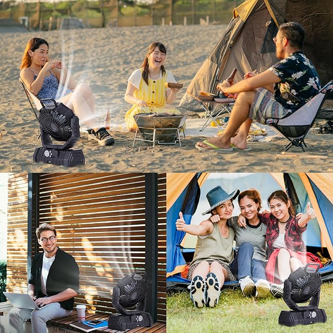 𝟐𝟎𝟎𝟎𝟎𝐦𝐀𝐡 Rechargeable Fan Portable,𝟏𝟑𝐈𝐧Battery Powered Camping Fan with Light,Workup 𝟔𝟎𝐇 & 𝟖𝐇 Timer & Remote,Auto Oscillation Battery Operated Fans Portable for Camping - Hanging Hook