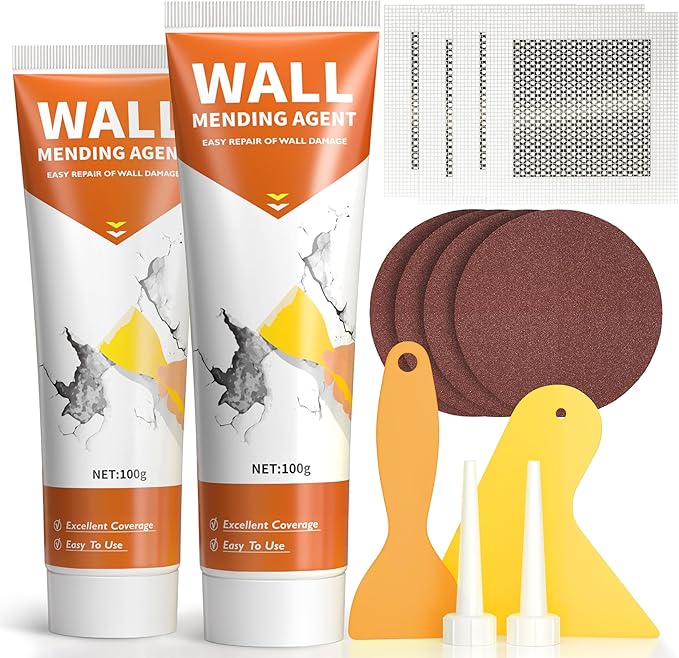 Drywall Repair Kit,Wall Patch Repair Kit,2 Pack Wall Patching Agent,Simple Filling of Wall Holes & Efficient Crack Repair, Plaster Wall Repair,Apartment Friendly