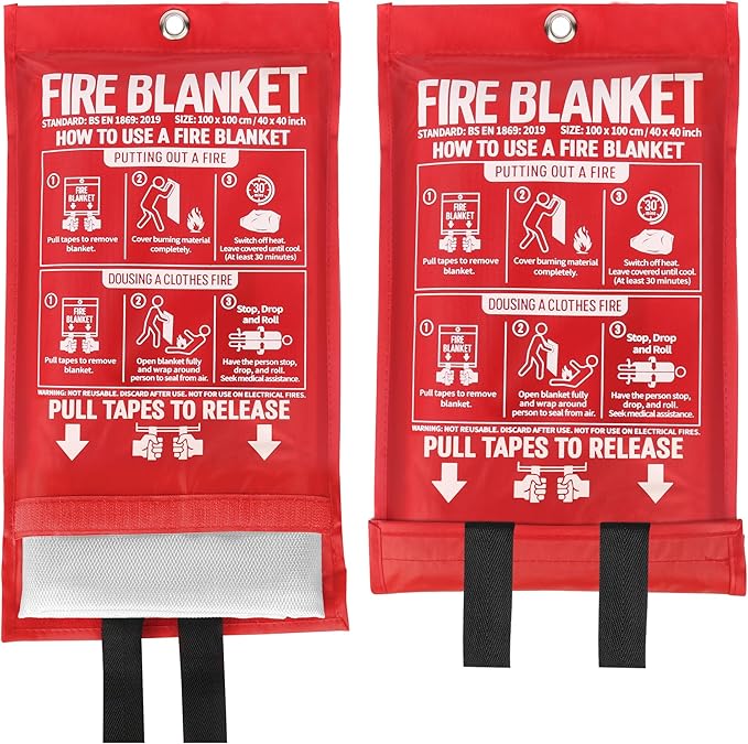 Emergency Fire Blanket 2 Pack 40"x40", Fire Suppression Blanket for Kitchen Home Garage Car Camping