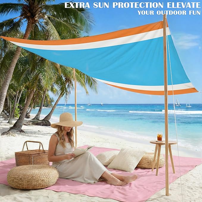 Famstar Beach Blanket Oversized Extra Large78 X 81",Waterproof Sandproof Beach Blanket 1-7 Adults Lightweight Durable for Travel Camping Hiking Picnic (78" X 81", Orange&Blue)