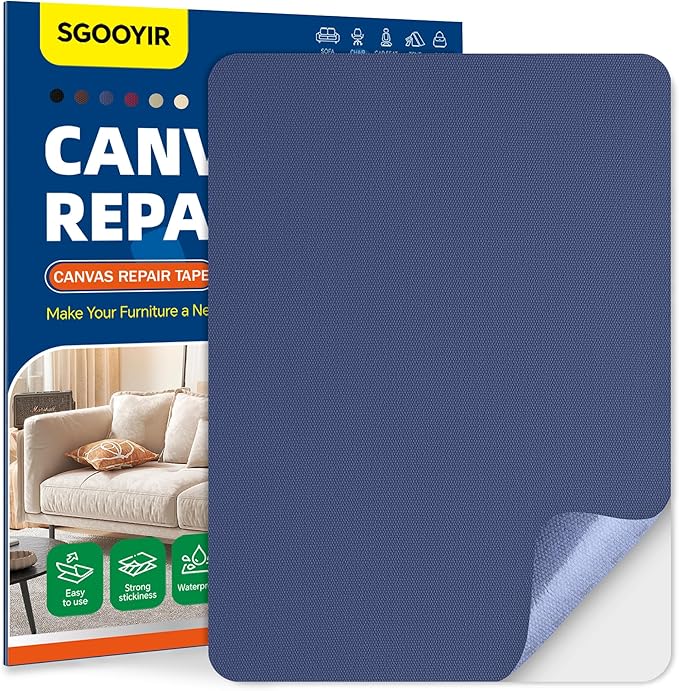 Self-Adhesive Canvas Repair Tape, 8.3" x 11" Waterproof Canvas Repair Patch, Fabric Patch Repairs Kit for Furniture, Tents, Sunbrellas, Boat Covers Awnings, Couches, Clothes, Bags Dark Blue