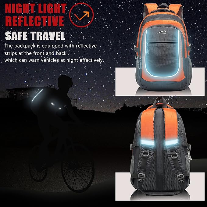 ProEtrade Extra Large Backpack Bookbag for College Travel Laptop Business Hiking Backpack Fit Laptop Up to 17 Inch Sturdy Multi Compartment Gifts for Men Women Night Light Reflective (Light Orange)