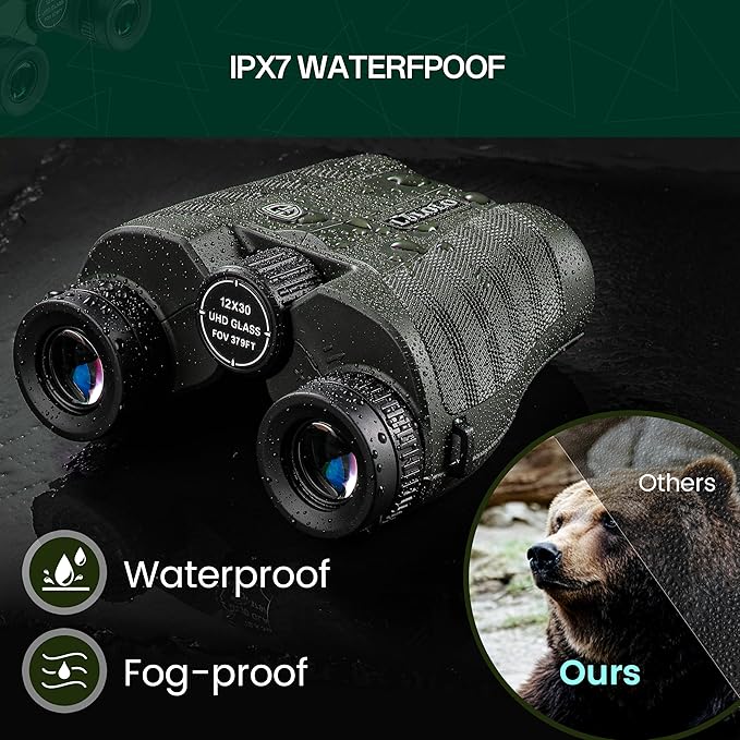 12x30 Compact HD Binoculars for Adults High Powered - Large View Binoculars with Clear Low Light Vision - Super Bright Lightweight & Waterproof Binocular for Bird Watching Travel Hunting
