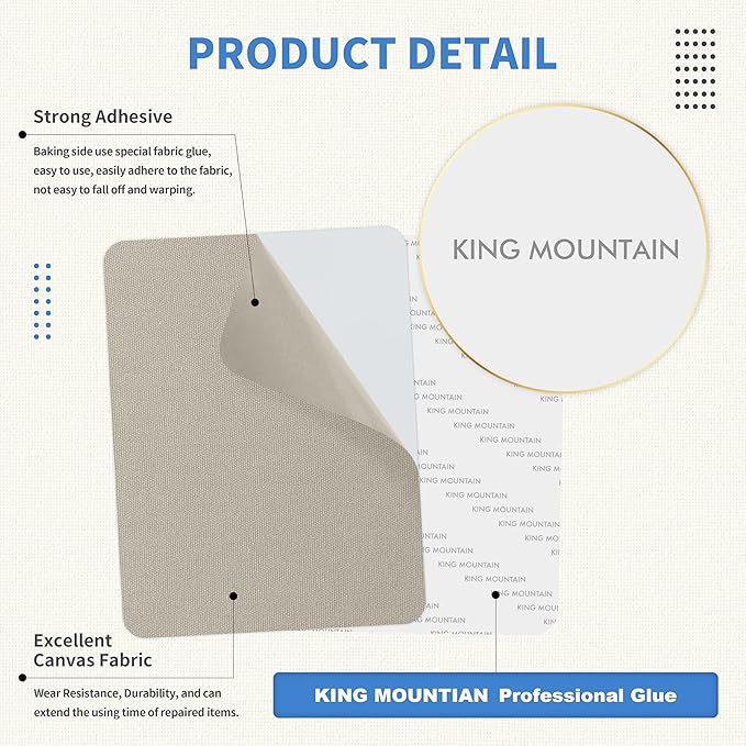 KING MOUNTAIN Canvas Repair Patch 9 x11 Inch 4 Pcs Self-Adhesive Waterproof Fabric Patch for Sofas, Tents, Furniture,Tote Bags, Car Seats (Grey2.0)