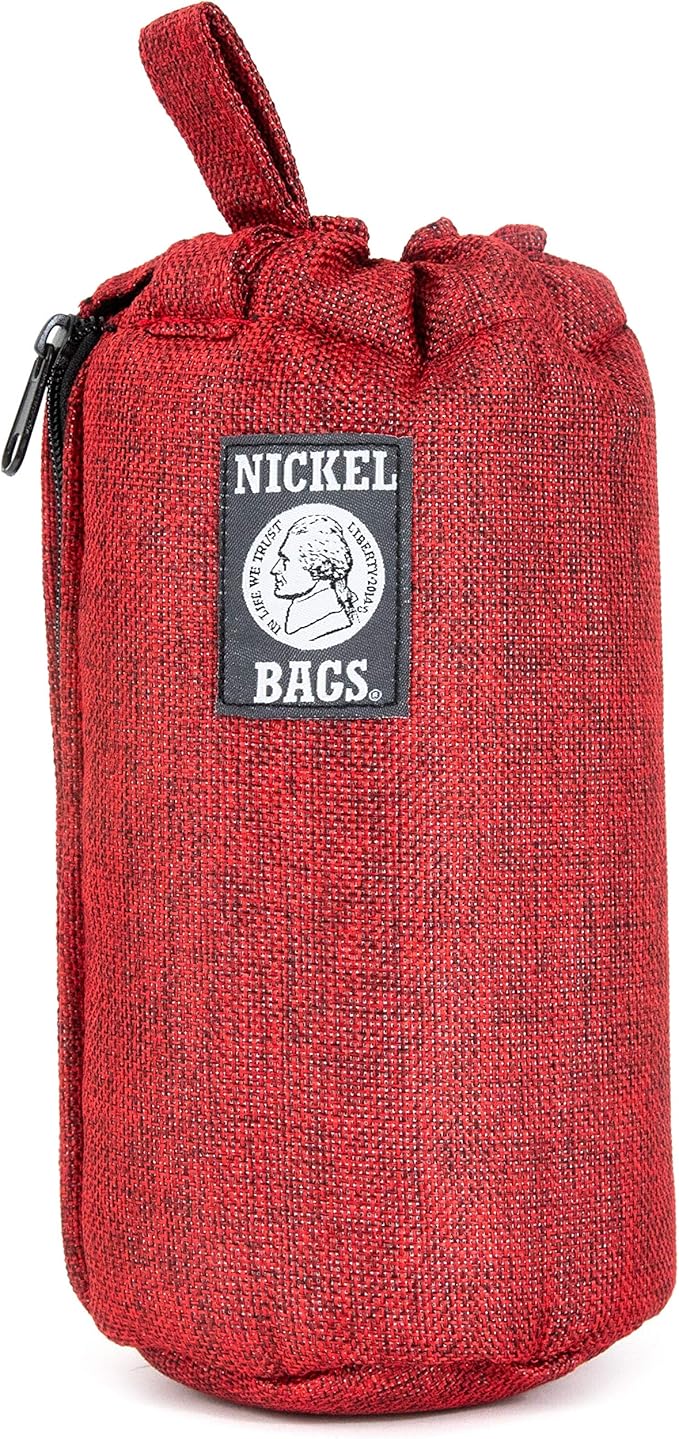 Nickel Bags Padded Drawstring Duffle Tube, Hemp Protective Sling Bag with Soft Velour Interior, Breakable-Safe Storage for Glass & Gear, Durable Zipper & Strap (8 Inch, Red)