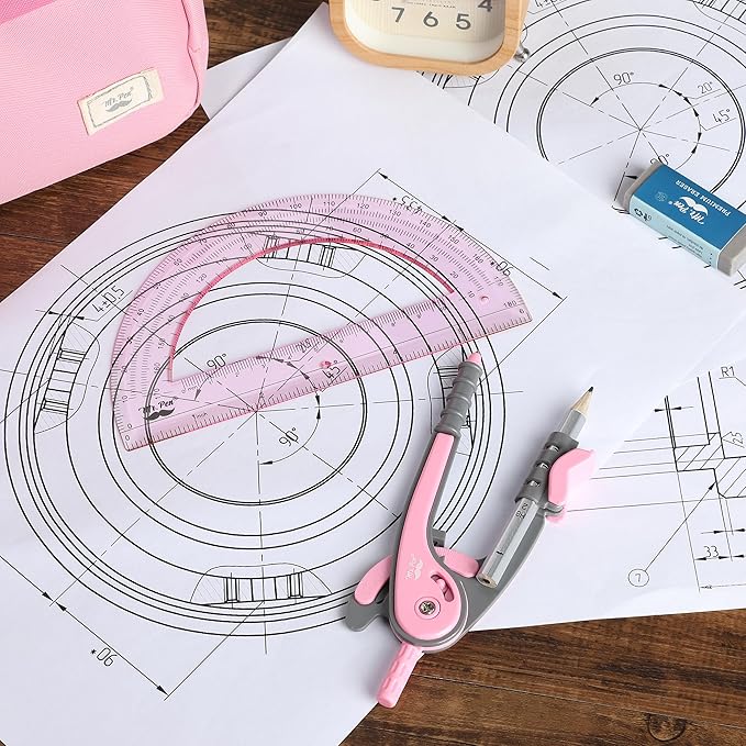 Mr. Pen- Geometry Compass and Protractor Set, 6 Inch Compass, 6 Inch Protractor, Drawing Tool for School, Clear Plastic, Easy Grip, Precision Design for Math, Art, Drafting, Architecture
