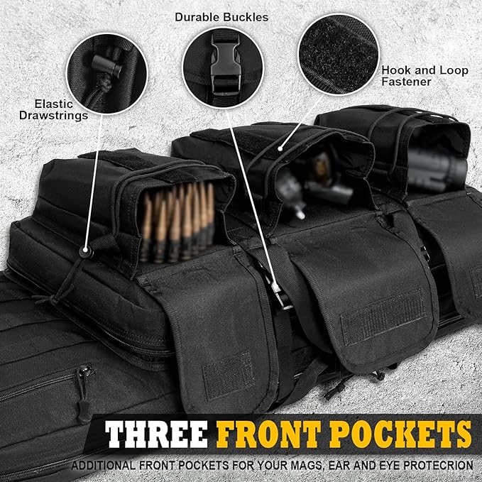 DULCE DOM 36 42 48 Inch Double Rifle Case, Tactical Soft Padded Backpack for Hunting & Shooting Range, Heavy-Duty Storage Gun Bag for 2 Rifles & Pistols with Lockable Zippers & MOLLE System