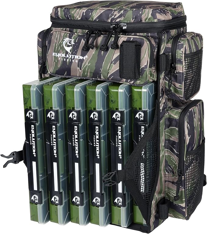 Evolution Fishing Drift Series Tackle Backpack, Outdoor Rucksack w/ 6 Fishing Tackle Trays, Heavy Duty