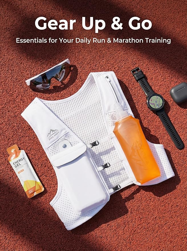 Zelvot Running Vest for Women Men, USA Original Patent, Adjustable Chest Straps Running Hydration Vest with 500ml Soft Flask, Lightweight Reflective Hydration Backpack for Marathon