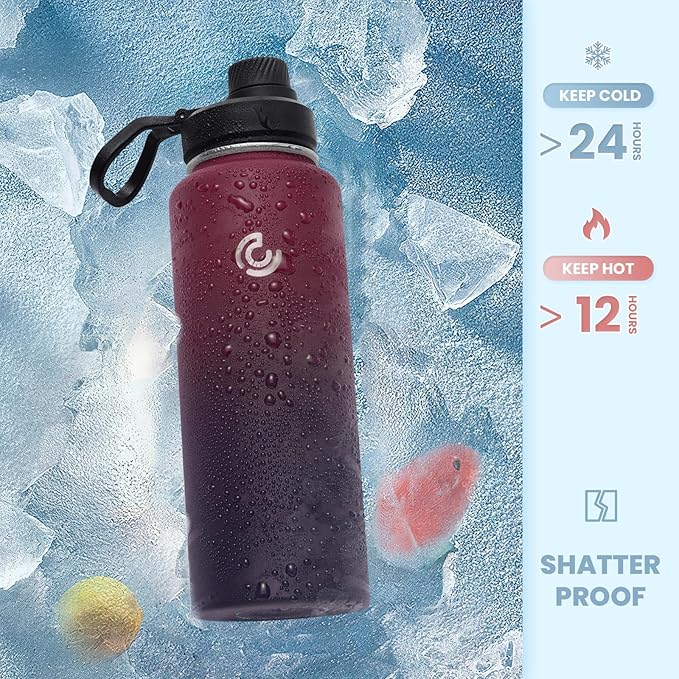Sports Water Bottle 40oz, Insulated Water Bottle with Handle,Stainless Steel,Simple Modern,Suitable for Travel, School, Boy, Girl(Midnight)