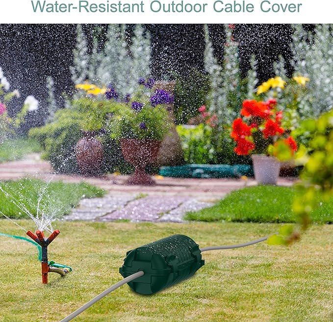 Extension Cord Cover Outdoor, IP54 Water-Resistant Power Cord Protector Electrical Connection Box Outside Weatherproof Cable Safety Cover for Electronics Plug Outlet Tool Holiday Light, Green