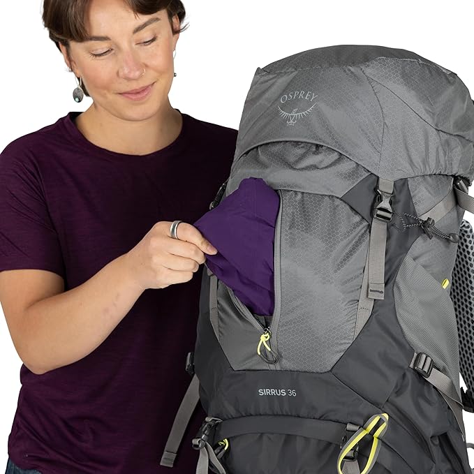 Osprey Sirrus 36L Women's Hiking Backpack - Lightweight Backpacking Pack with Waterproof Raincover - Camping Bag, Purple Dusk