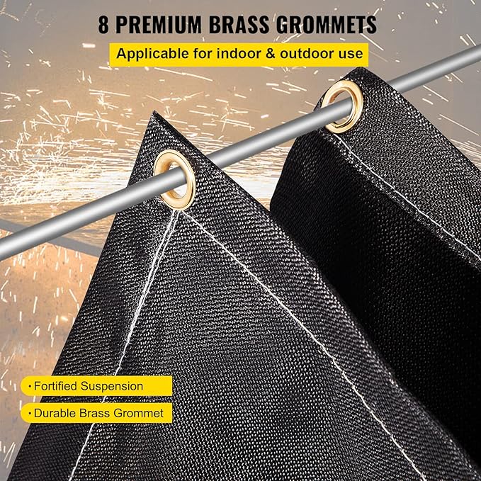 VEVOR Fire Blankets, 2 Pack Welding Blankets, 6' x 10' Fire Suppression Blanket, 1022 °F Flame Retardant Blanket, Black Fire Emergency Blankets, Fiberglass Fire Retardant Blanket with 8 Brass Grommets