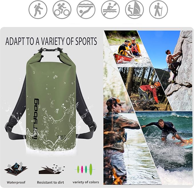 IDRYBAG Dry Bag for Kayaking Waterproof 2L/5L/10L/15L/20L, Small Dry Sack Waterproof Bag for Boating