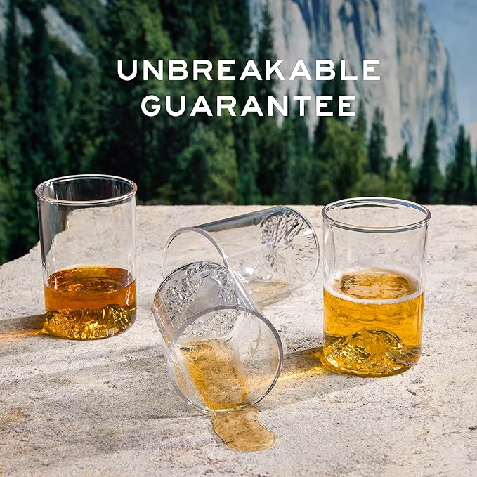 North Drinkware California Unbreakable Outdoor Cup Set of 4. Featuring Mt. Shasta, Lake Tahoe, Half Dome and Mt. Whitney — Mountain cups, Father’s Day Gifts for Men, 12-oz tumbler