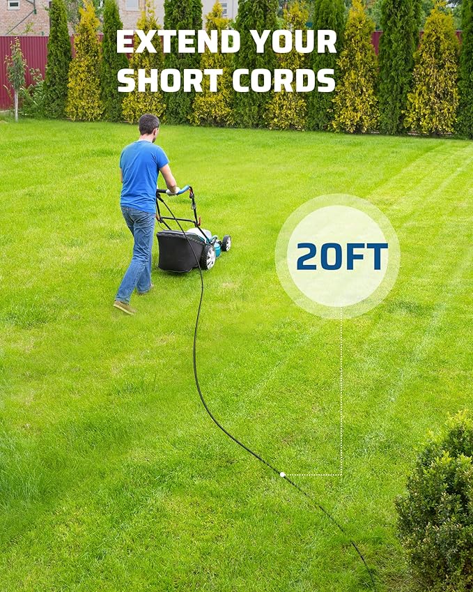 DEWENWILS Extension Cord 20 FT, 3 Prong Waterproof Extension Cable for Indoor Outdoor Appliances, 16/3 SJTW, Black, ETL Listed, 1 Pack