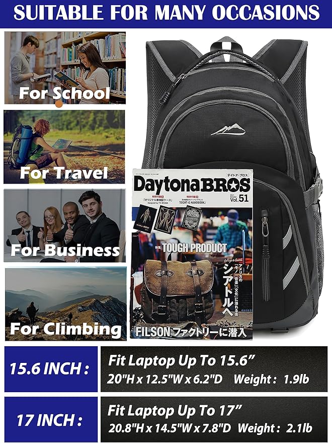ProEtrade Extra Large Backpack Bookbag for College Laptop Travel, Fit Laptop Up to 17 inch with USB Charging Port Multi Compartment Anti theft, Gift for Women Men (Light Black)