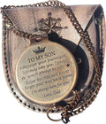 Brass Engrved Compass for Men, Pocket Compass with Leather Case, Antique Handmade Religious Gift Idea for Graduation, Communion, Baptism (to My Son, Love Dad)