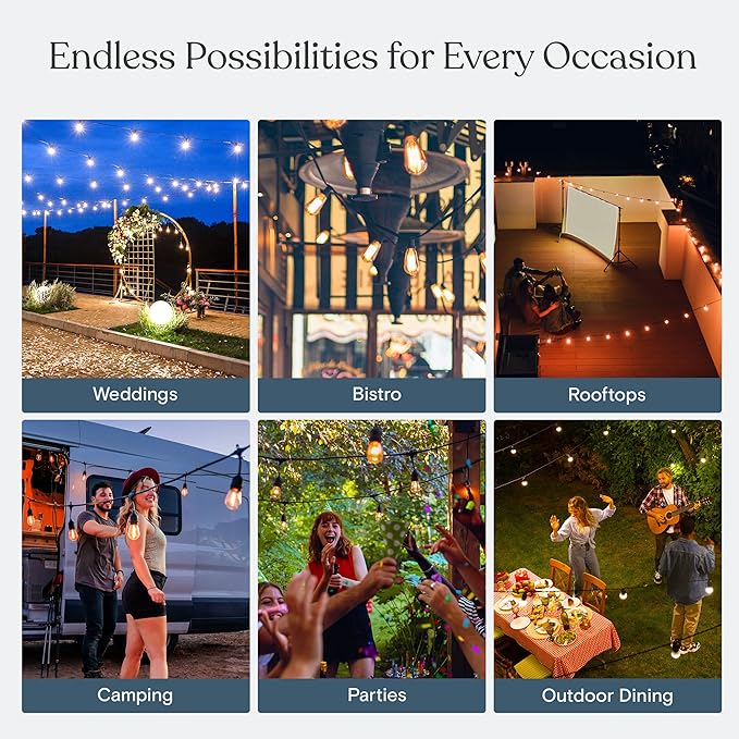 Brightech Ambience Pro - 24 Ft Waterproof LED Outdoor String Lights - Hanging, Dimmable 2w Vintage Edison Bulbs -Commercial Grade Patio Lights Create Cafe Ambience in Your Backyard - 7 Lights, Black
