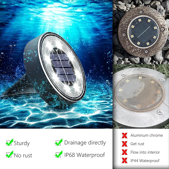 Joomer Solar Ground Lights, 4 Pack 8 LED Solar Lights Outdoor Waterproof IP68 Disc Light Landscape Lighting Garden Light for Patio Pathway Lawn Yard Driveway Walkway(White)