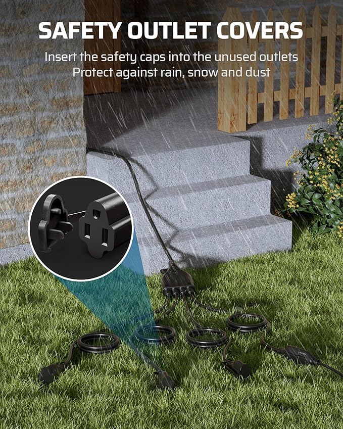 DEWENWILS 46FT Outdoor Extension Cord with Switch, 1 to 4 Splitter, Heavy Duty, Weatherproof, Black, 13A 125V 1625W, Ideal for Outdoor String Lights, Christmas Electrical Tools, Holiday Decorations