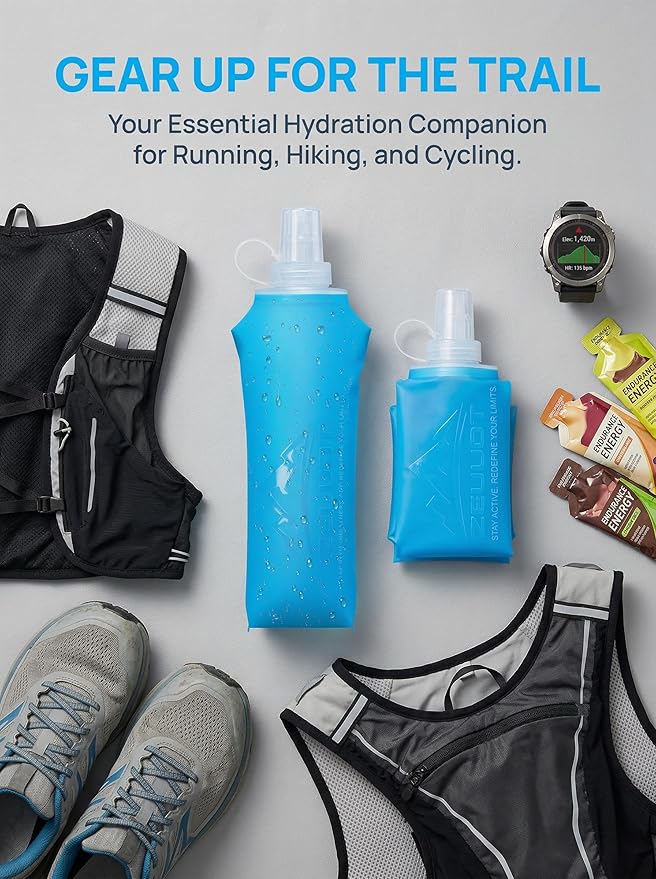 Zelvot Running Vest Soft Flask, BPA-Free 500ml Collapsible Water Bottle for Hydration Backpack, Folding Running Water Bottle for Marathon Hiking Cycling Climbing (Blue, 500 ML)