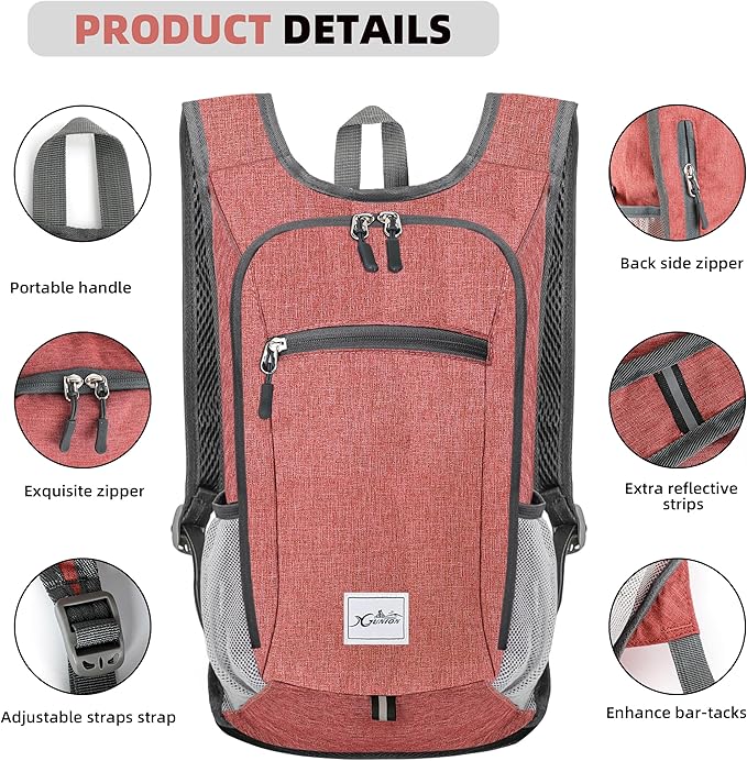 Xgunion Hiking Backpack 10L Small Travel Lightweight Daypack Foldable Hiking Packable Camping Hiking Backpacks for Women Men (Red)
