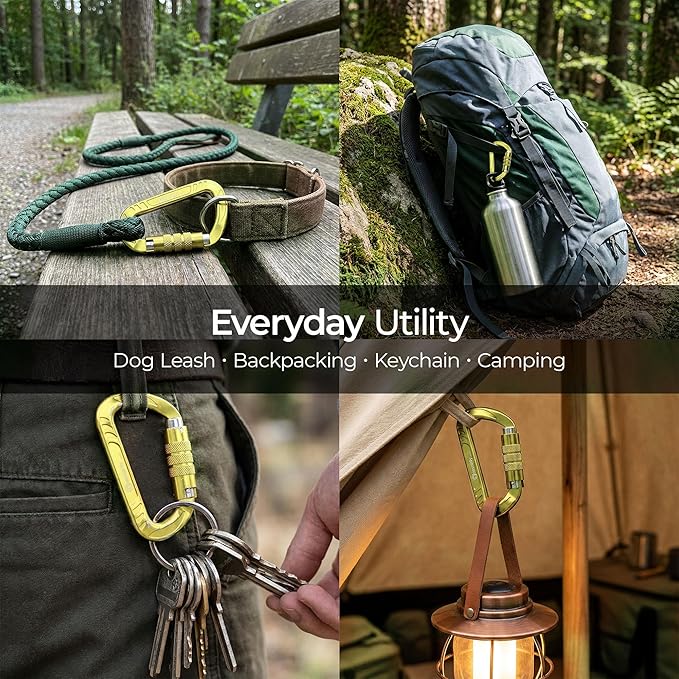 3inch Auto Locking Carabiner Clips Heavy Duty, 12KN /2697lbs Lightweight keychain carabiners, Sturdy Twist Lock Caribeeners for Camping Hiking Hammock Swing Backpack, dog leash and Harness etc