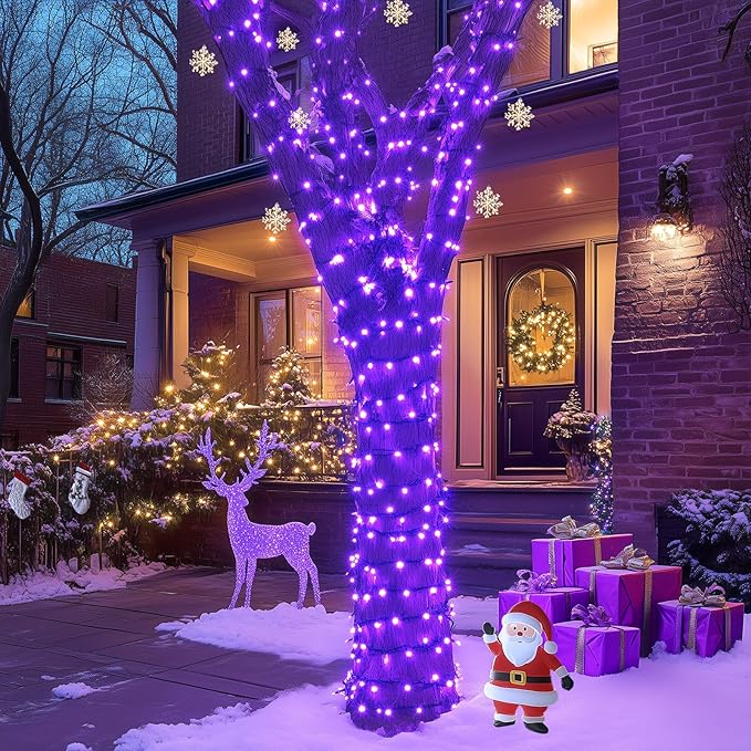 JMEXSUSS 2 Pack Solar String Lights Outdoor Waterproof, Total 400 LED 151FT Solar Christmas Lights Outdoor, 8 Modes Christmas Light for Outside Patio Yard Tree Decorations, Purple