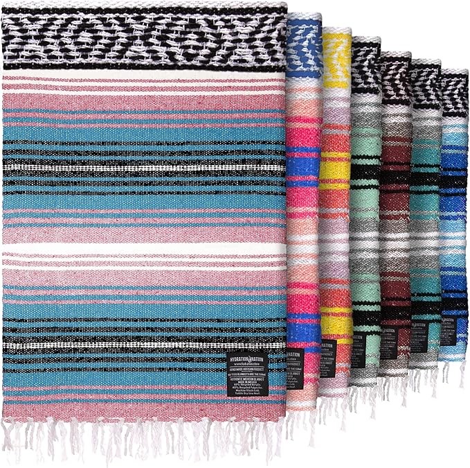 Hydration Nation Authentic Large Handwoven Mexican Striped Throw Blanket - Soft, Durable, Eco-Friendly - 70"x50" - Cotton Candy