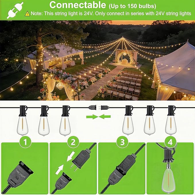 150FT Outdoor String Lights with Remote, Garden Patio Decor with 2500K Warm White, 75+3 LED Edison Bulbs, Support Timer Dimmable Waterproof Shatterproof for Yard Outside Porch Deck Backyard