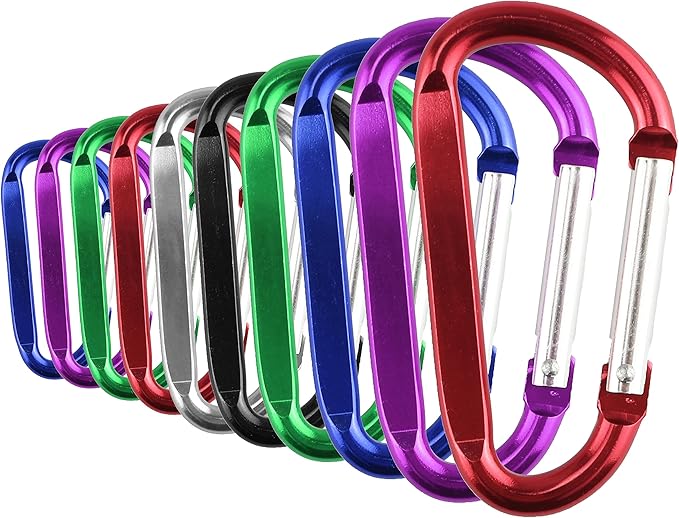 SWATOM Aluminum D-Shape Carabiner Clip 1.6/1.8/2.2/2.6/3 Inches Spring Snap Hook Keyring Carabiners for Camping Traveling Hiking Keychains Outdoor Accessories (10P/20P)